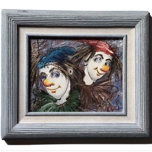 Signed Original Clowns Art Painting Acrylic Canvas Framed Mexico Colorful Circus